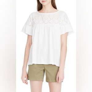 J. Crew Flutter Sleeve Eyelet Babydoll Top Size XS